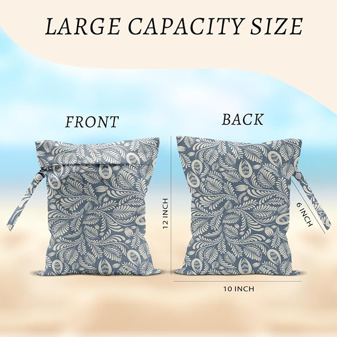 Plant Wet Bags 12x10 Inch, Leaves Waterproof Reusable Wet Dry Bags, Washable Travel Laundry Bag for Swimsuit Pool Beach Diapers Dirty Yoga Gym Clothes, Plant Gifts for Women Friend Travelers