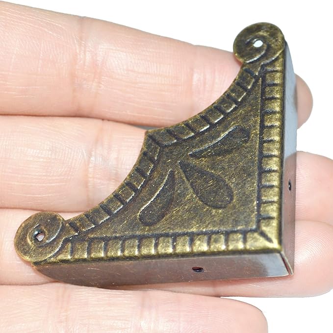 12 PCS Corner Protectors Vintage Safety Guards Antique Bronze Decorative Metal Covers for Furniture Edge Menu Box Large Size (Side Length:2-1/4", Height:3/8")