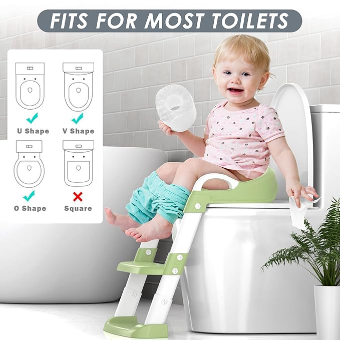 Potty Training Seat with Step Stool Ladder, Toddler Potty Training Toilet for Boys Kids, Potty Chair Adjustable Potty Seat for Toilet with Anti-Slip Wide Steps Splash Guard Safety Handles
