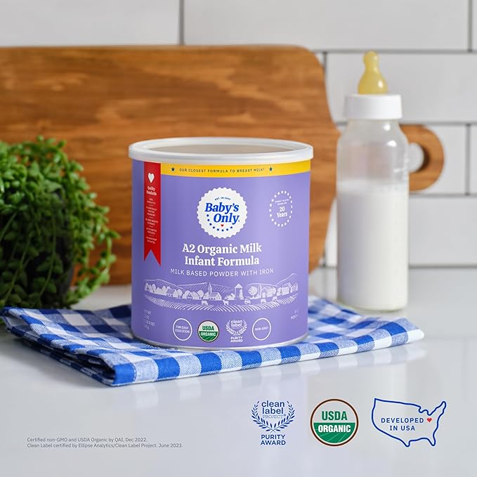 Baby's Only A2 Organic Milk Infant Formula, A2 Milk Based Powder, Organic Baby Formula with A2 Beta-Casein Protein, Iron, Vitamin E, Vitamin D, Easy to Digest, Newborn to 12 Months Old, 21 oz, 6 Pack