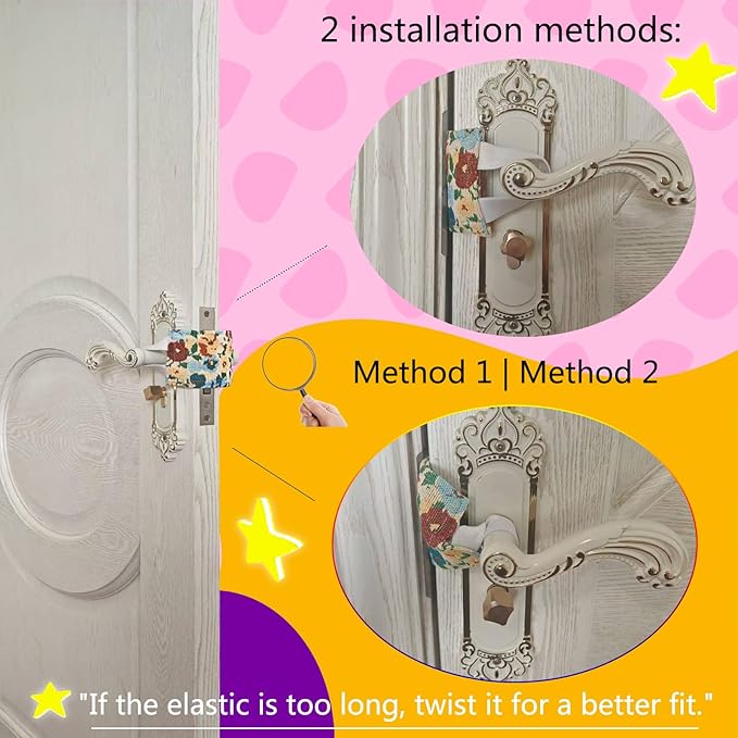 Baby Proof Door Silencer & Cloth Latch Cover, Quiet Close Anti-Slam Pads to Prevent Slamming and Accidental Locking, for Nursery and Toddler Safety (3, Beige Floral Pattern, 4.1 * 3.1 inches)