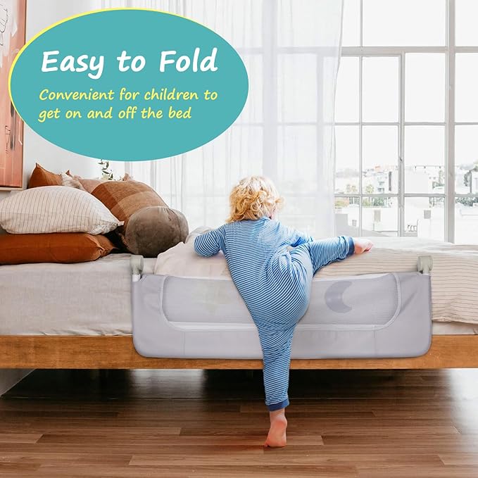 welspo Bed Rail for Toddlers, Foldable Swing Down Baby Bed Rail Guard, Extra Tall Child Safety Bedrail, Fits Twin Full Queen Bunk Beds(Grey, 47inch)