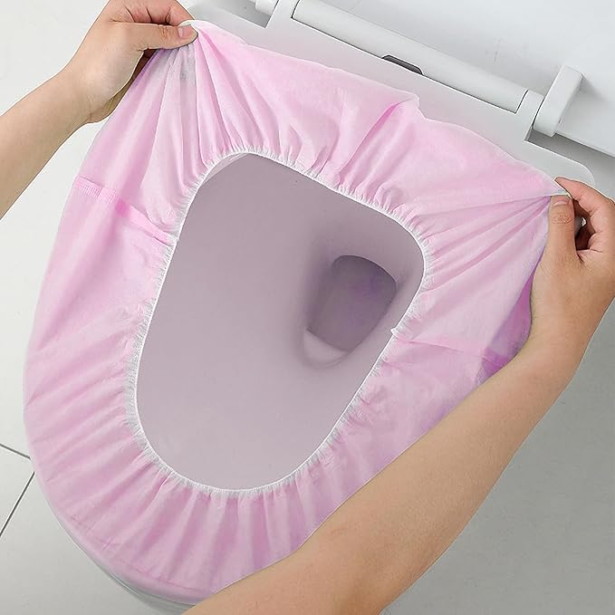 20 Pack Disposable Toilet Seat Cover Waterproof Non-Woven Fabric, Disposable Toilet Seat Covers for Travel, Disposable Seat Covers for Outing Hotel Hospital Public Toilet (Double Layer Pink)