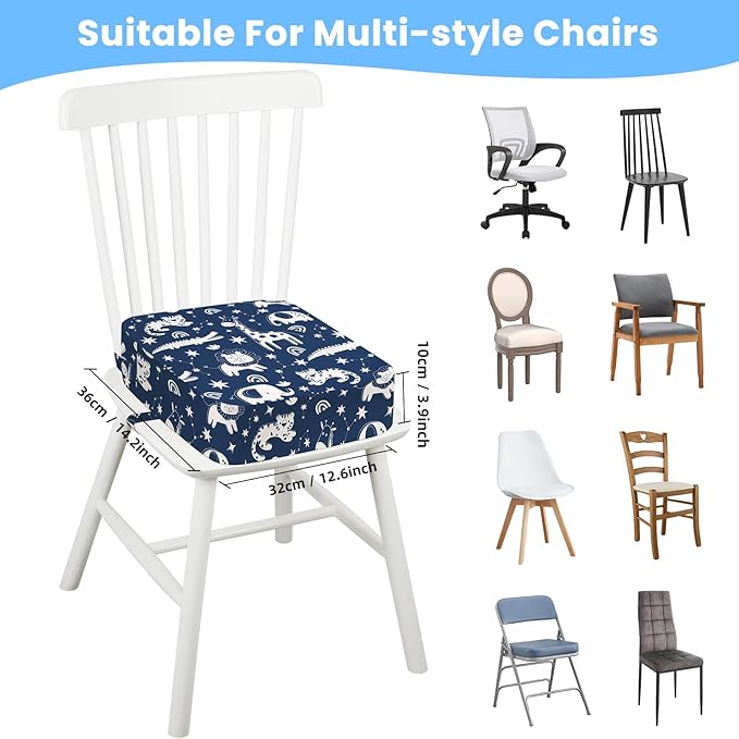 Toddler Booster Seat for Dining Table Kitchen Chair, Kids Booster Seat with Non-Slip Bottom and Adjustable Straps, 4" Detachable Washable Portable Travel Increasing Cushion (Woodland Animals)