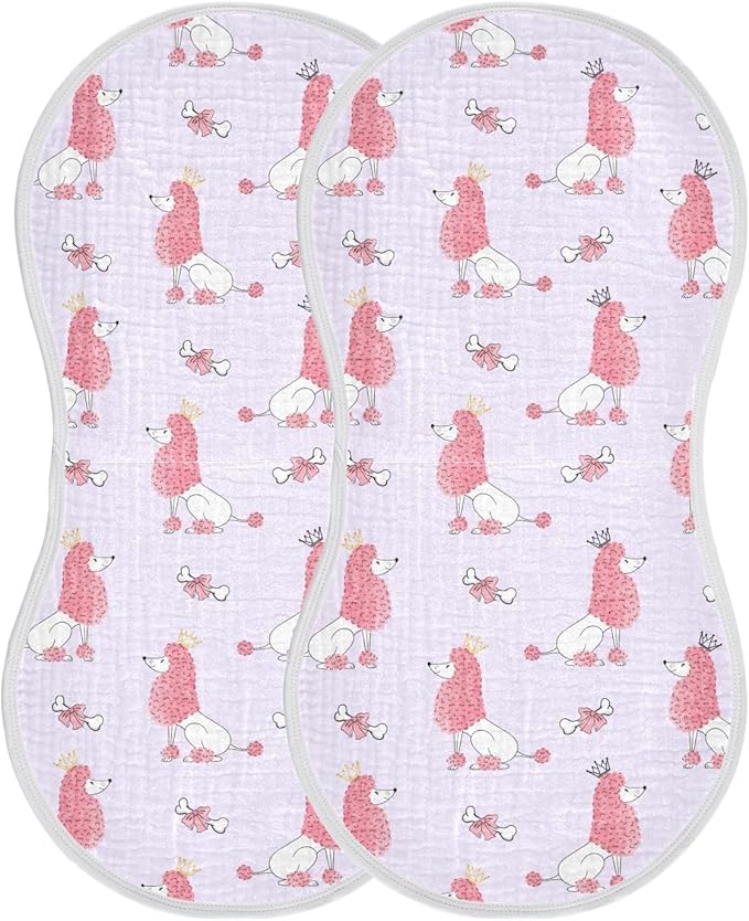 Muslin Burp Cloths for Baby Boys and Girls - 2-Pack Ultra Absorbent Cute Poodles Dog Muslin Washcloths, Newborn Towel, Milk Spit Up Rags, Burp Cloth Bibs for Unisex, 22 x 11 Inch