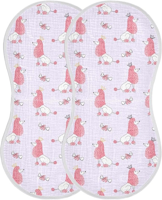 Muslin Burp Cloths for Baby Boys and Girls - 2-Pack Ultra Absorbent Cute Poodles Dog Muslin Washcloths, Newborn Towel, Milk Spit Up Rags, Burp Cloth Bibs for Unisex, 22 x 11 Inch