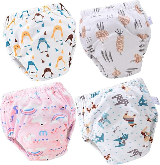 4 Pack Baby Toddler Potty Training Pants Layered Cotton Training Underwear for Toddlers Girls Boys
