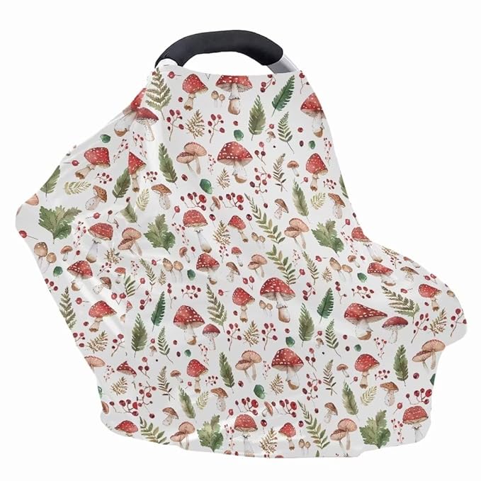 Coldinair Cute Mushroom Car Seat Cover for Babies Boys Girls,Nursing Cover,Soft Stretchy Infant Carseat Canopy,Shopping Cart/High Chair/Stroller Covers