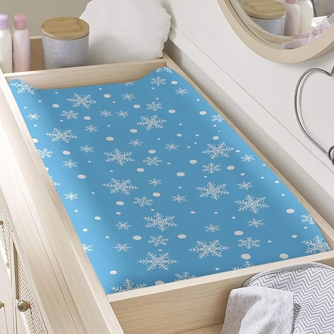 Snowflake Changing Pad Cover for Baby Soft Diaper Change Table Covers with Elastic Edge Easy to Install Baby Nursery Diaper Changing Pad Sheets Gift for Friends