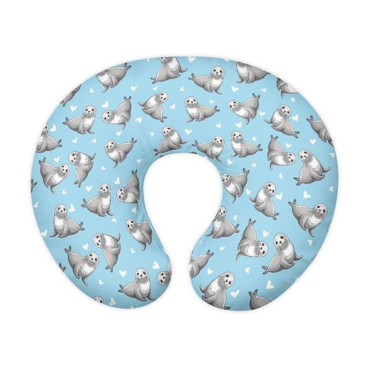 GOSTONG Soft Stretchy Nursing Pillow Cover with Hidden Zipper Animal Seal Print Breastfeeding Pillow Slipcover for Baby Boys & Girls, Nursing Pillow Case for Newborn