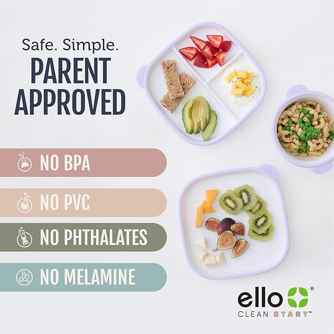 Ello Clean Start Toddler Bowls 2 Pack | Ceramic Kids/Baby Bowls with Silicone Sleeves | BPA-Free, Plastic-Free | Microwave & Dishwasher Safe | High Chair Friendly, Stackable | Quiet Tide/Tech Blue