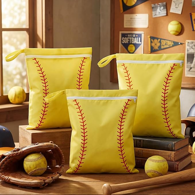 12 Pcs Softball Wet Dry Bag Gifts Bulk, Softball Team Wet Dry Bag with Handle Zipper, Beach Pool Waterproof Toiletry Organizing Pouches for Women Player Travel Team Gifts