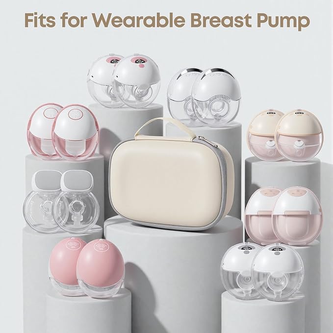 Wearable Breast Pumps Carrying Case, Hard Shell Breast Pump Bag with Waterproof Removable Tray, Breast Pump Storage Bag Compatible with Most of Wearable Breast Pumps (Teal) (Beige)