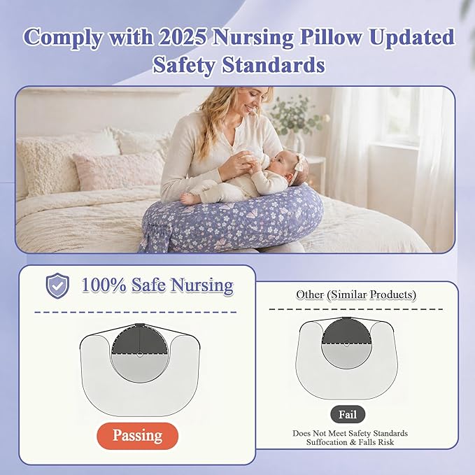 Nursing Pillow, Breastfeeding Pillow with Safety Buckle - Upgraded Design for Breastfeeding & Bottle Feeding, Large Size for Tummy Time & Sitting Support, Breathable Washable Cover