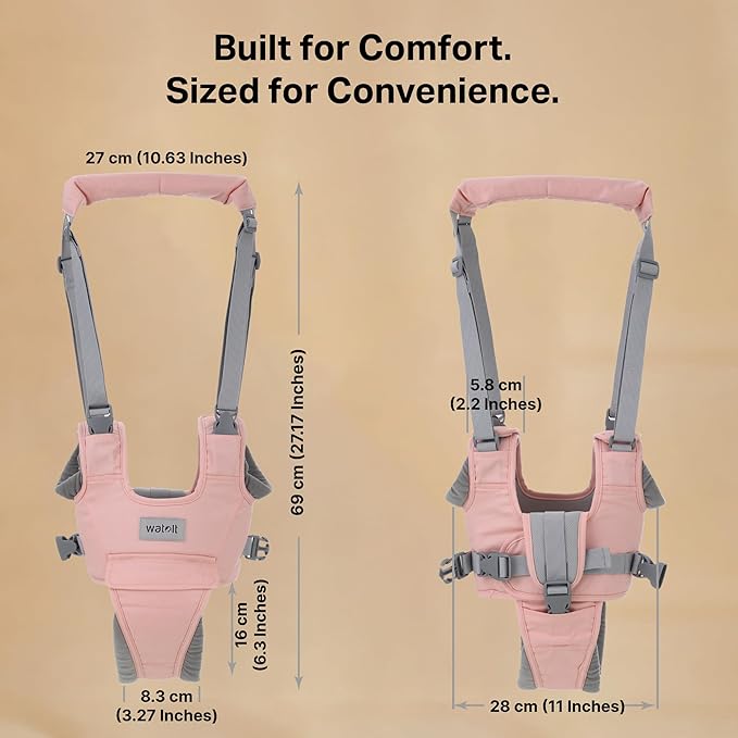 Watolt Baby Walking Helper Harness - Help Toddlers Learn to Walk Stand Up with Adjustable Handheld Walker - Learning Assistance Safety Belt Harness Support for Babies 6 to 24 Months (Pink)