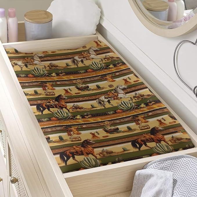 Western Horse Baby Changing Pad Covers Ultra Soft Breathable Changing Table Cover Polyester Diaper Change Pad Sheets for Baby Boys Newborn