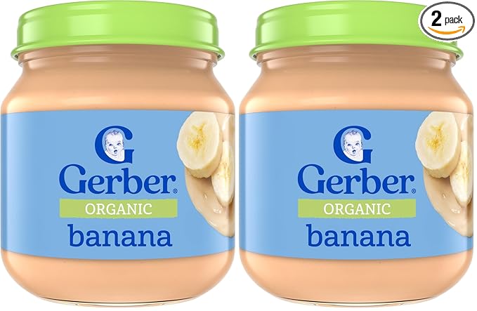 Gerber Stage 1, Organic Banana Jar, Baby Food, Fruit Puree, Non-GMO (Pack of 2)