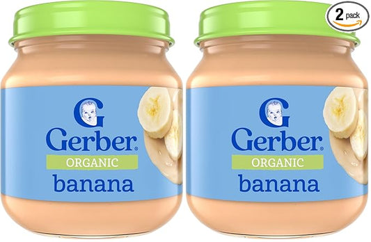 Gerber Stage 1, Organic Banana Jar, Baby Food, Fruit Puree, Non-GMO (Pack of 2)