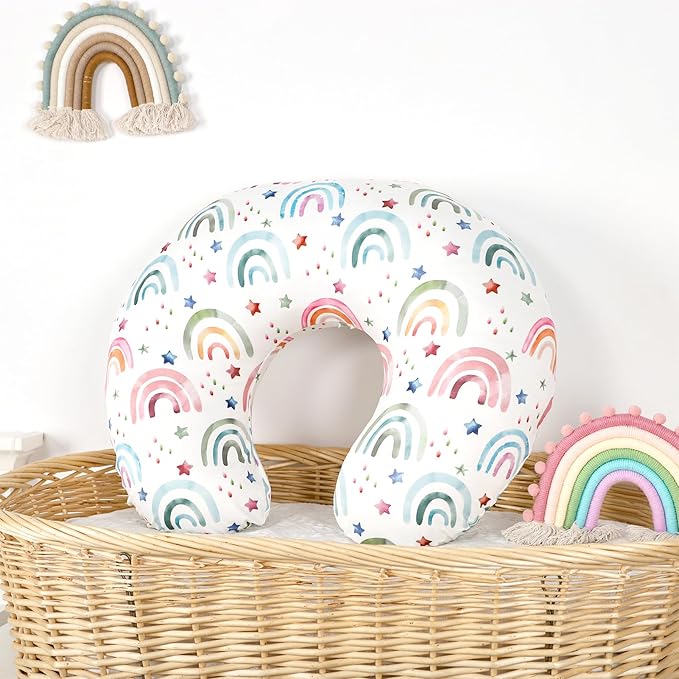 Nursing Pillow Cover, Breastfeeding Pillow Cover for Baby Girls Boys, Soft Stretchy Nursing Pillowcase for Infant Newborn, Removable Slipcover for Nursing Pillows, RainbowStar(Only Cover)