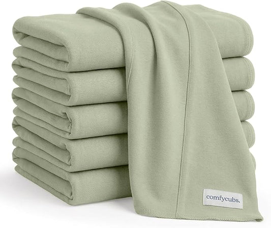 Comfy Cubs Baby Burp Cloths Set (Pack of 6) - Large, 6-Layer, Ultra Absorbent 100% Cotton for Infant Spit-Up, Drool, and Messes - Soft, Gentle, Thoughtful New Born Baby Gifts, Sage
