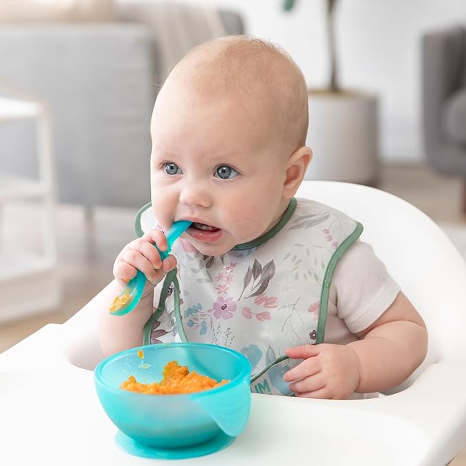 Bumkins Bibs, for Baby Girl or Boy, Infant 3-9 Months, Essential Must Have for Eating, Feeding, Baby Led Weaning, Mess Saving Waterproof Soft Fabric, Starter Bib 2-pk Floral and Lace Gray and Pink