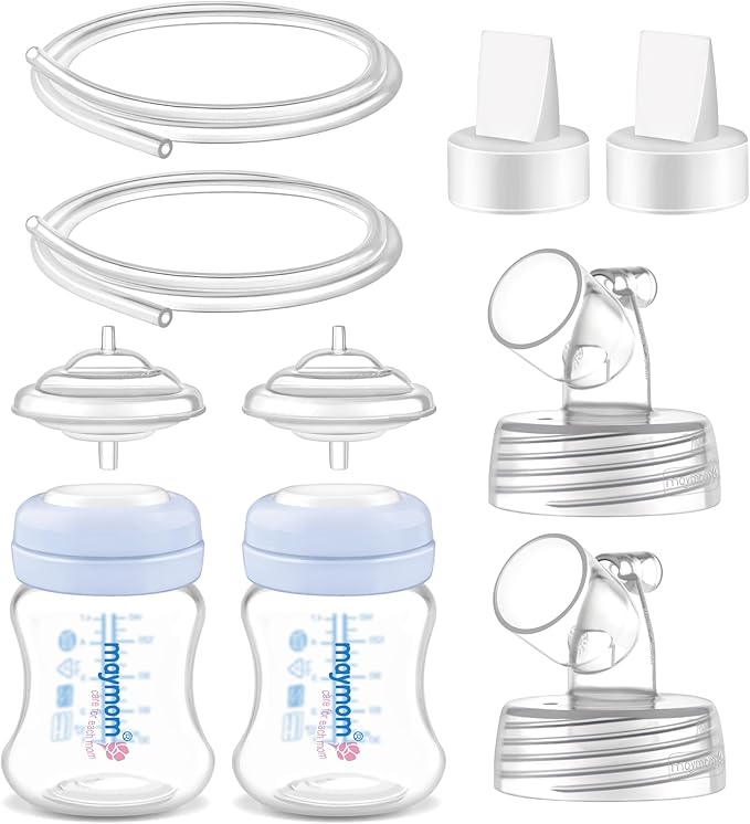 Maymom Pump Parts Compatible with Spectra S1 S2 9 Plus Accessories, Base Connectors, Bottles, Duckbill Valves, Backflow Protectors and Tubing, Not Original Spectra Parts