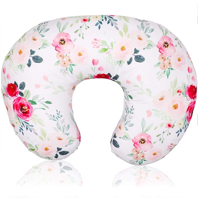 TANOFAR Floral Nursing Pillow Cover, Breastfeeding Pillow Slipcover for Baby Boys & Girls, Nursing Pillow Case for Newborn, Soft Fabric Fits Snug On Infant, Washable & Breathable, Watercolor Flower