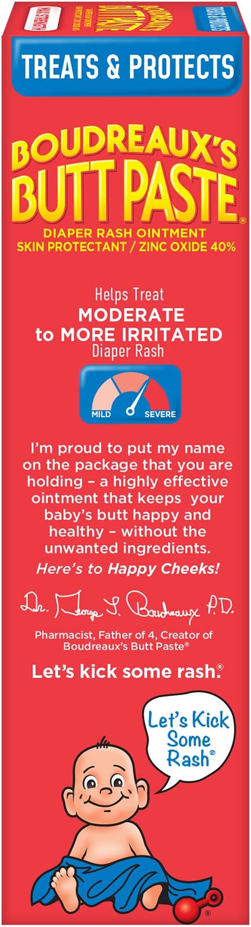Boudreaux’s Butt Paste Diaper Rash Ointment, Baby Rash Cream Skin Protectant, Fast Relief for Diaper Rash, Soothing Barrier Cream, Maximum Strength, 4 Ounce Tube (Pack of 3)