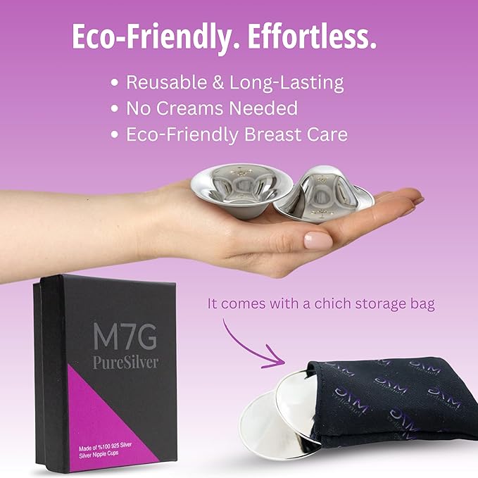 M7G Silver Nursing Cups for Breastfeeding Mothers | Natural Silver Nipple Shields | Reusable Nipple Protector for Sore Nipples | Breastfeeding Essentials | Nickel Free | 925 Silver