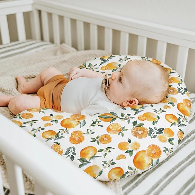 Watercolor Oranges Baby Nursing Pillow Covers for Boy Girl Orange Flowers Leaves Nursery Slipcovers for Breastfeeding Pillows Tropical Summer Citrus Fruits Soft Stretchy Covers for Newborn Infant