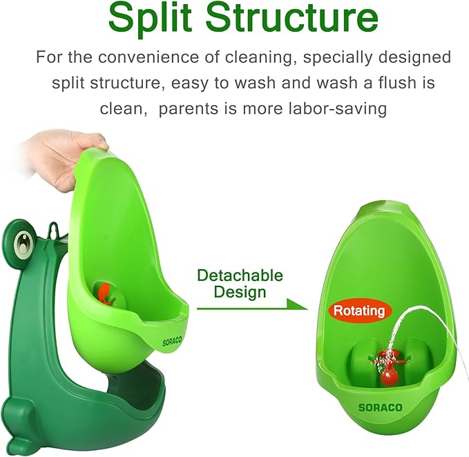 Soraco Cute Frog Potty Training Urinal for Boys with Funny Aiming Target, Toddler Urinals for Potty Training (Green)
