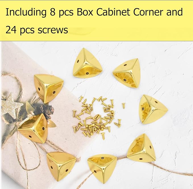Vintage Box Cabinet Corner Protection-Triangle Box Table Cabinet Corner with Screws Decorative Wood Box Edge Cover Safety Guard Furniture Corner Protector Bumpers (Gold-30mm-12pcs)