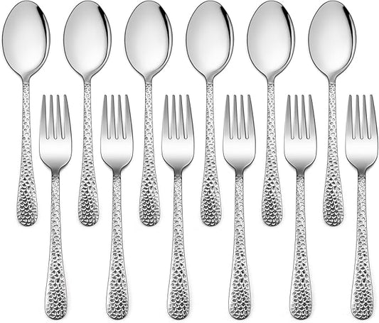 LIANYU 12Piece Kids Silverware Set, Includes 6 Kid Spoons, 6 Kid Forks, Stainless Steel Toddler Utensils Children Flatware Set, Child Preschooler Cutlery Set, Dishwasher Safe