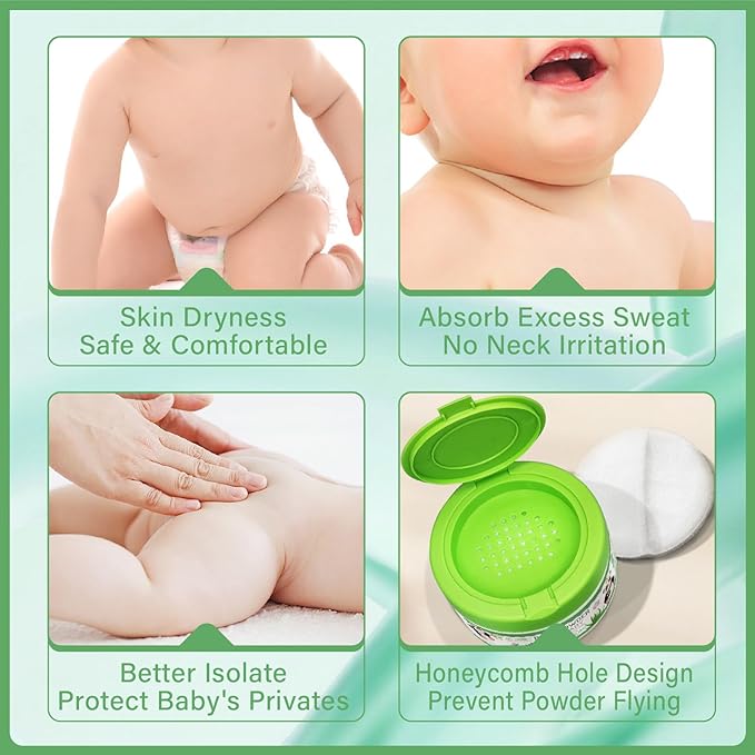 Baby Body Powder with Puff, Natural Cornstarch + Zinc Oxide Skin-Protecting Formula, Talc-Free, Soothing & Gentle Absorption, Newborn Essential, Family-Friendly, 140g/4.9oz (1Pack)
