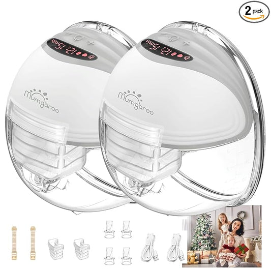 2 Pack Hands Free Wearable Breast Pump - Built-in Pump Design, LED Display with 3 Modes & 12 Levels, Ultra-Quiet Electric Pump, Rechargeable, Multifunctional & Portable, 24/27mm