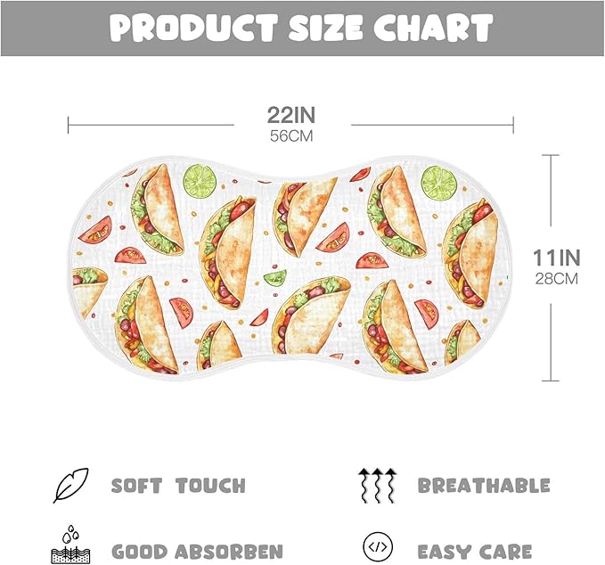 vvfelixl Muslin Burp Cloths Cartoon Spicy Mexican Tacos Baby Washcloths for Baby Girl Boys 2 Pack
