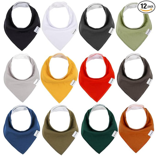 Baby Bandana Drool Bibs for Boys Girls,Super Absorbent Triangle Baby Bibs for Drooling and Teething,100% Cotton Soft for Infant,Newborn 12Pack