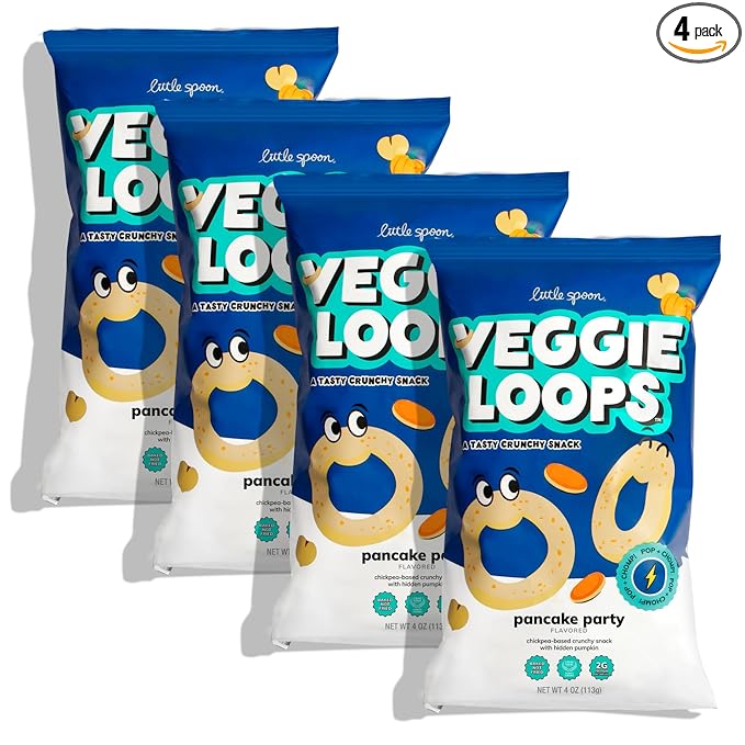 Little Spoon Pancake Party Veggie Loops, Chickpea Snack, Baked Not Fried, Avocado Oil, Hidden Veggies, Tastier Snacks for Kids, 2g Protein, Gluten-Free, 4 Pack