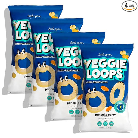 Little Spoon Pancake Party Veggie Loops, Chickpea Snack, Baked Not Fried, Avocado Oil, Hidden Veggies, Tastier Snacks for Kids, 2g Protein, Gluten-Free, 4 Pack
