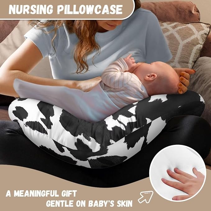 Jeiento Baby Nursing Pillow Cover for Girls Cow Print Breastfeeding Pillow Slipcover Ultra Soft Feeding Pillow Covers,Fits Naked Nursing Pillow