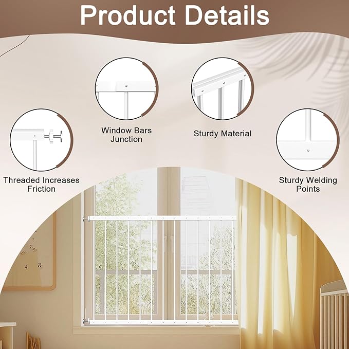 Fairy Baby Window Guards for Children Kids, Adjustable Wide 36.3" - 61.4" Child Safety Window Guard Prevents Accidental Falls, Home Security Childproof Interior Bar Guard for Windows Wide(2 Panels)