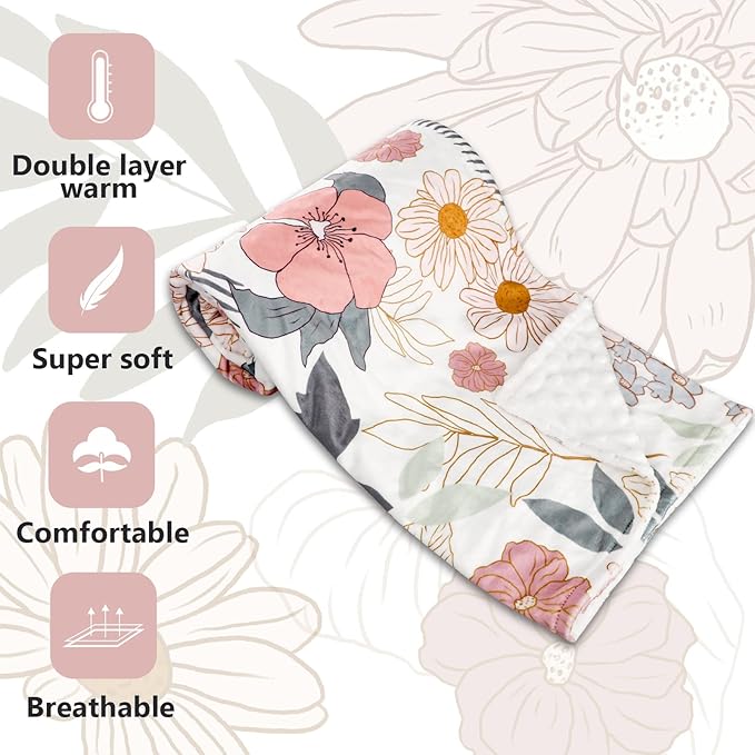 Floral Nursing Pillow Cover, Breastfeeding Pillow Slipcover for Baby Girls,Flower Minky Toddler Blanket for Girls