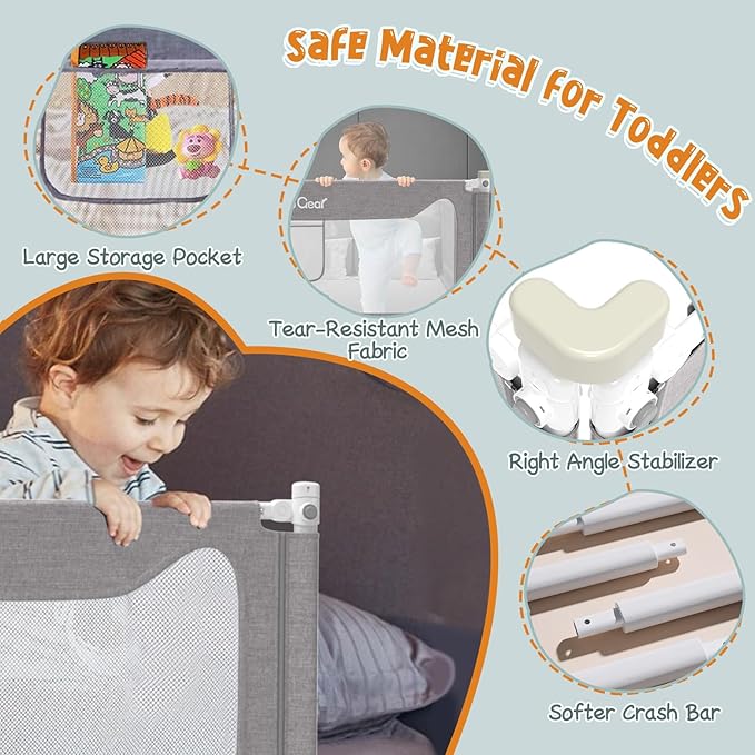 G TALECO GEAR Bed Rail for Toddlers, Stable Protective Bed Side Rails, Baby Bedrail Guard for Twin Full Queen & King Size Bed (74.8 Inch, 1 Piece) ((3 Sides for Queen Size) 78.74x78.74x59 Inch)