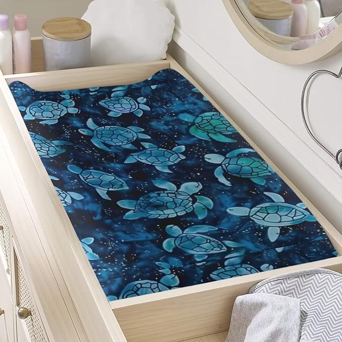 Changing Pad Covers for Boys Girls, Blue Sea Turtle Diaper Changing Table Pad Cover Soft Breathable Changing Mat Cover for 32''x16" Cute Birthday Gifts for Baby