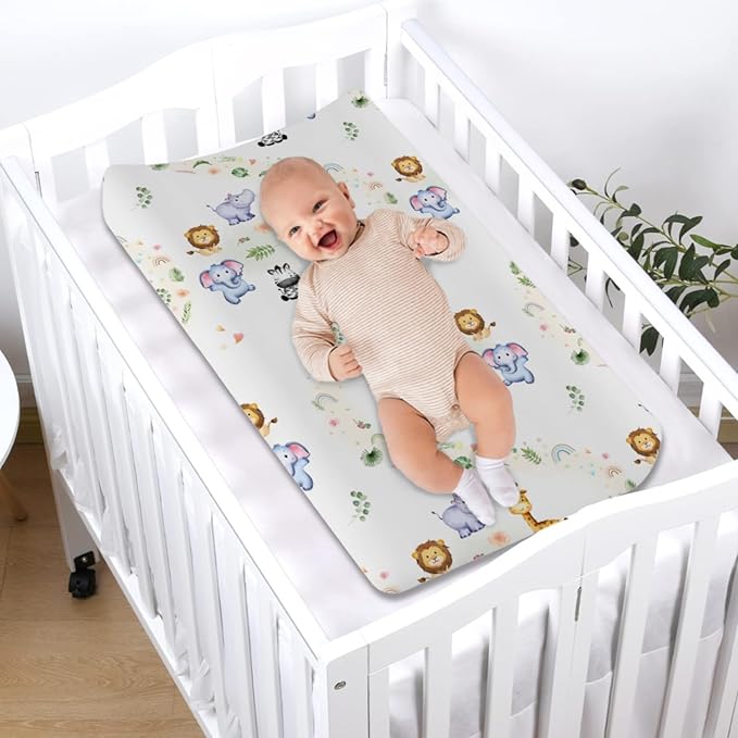 Changing Pad Cover Cute Jungle Safari Animals Tropical Leaves Flowers Changing Table Cover for Baby Boys Girls Ultra Soft Breathable Stretch Fitted Changing Table Sheets 32''x16''