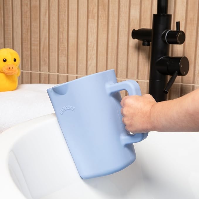 Rinzee® Baby Bath Rinse Cup with Suctions – Soft Silicone Shampoo Rinser for Kids – BPA‑Free, Drains Upside Down, Sticks to Tiles. Patent Pending