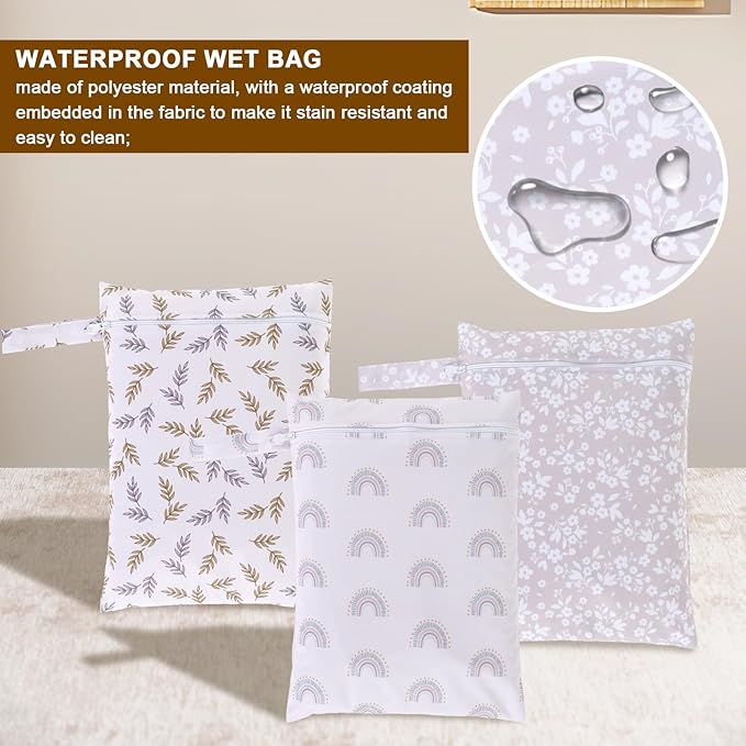 3 Pcs Wet Bags Storage Bags with Zipper Closure Waterproof Wet Storage Bag Wet Dry Bag for Swimsuits Baby Diapers (Style 1)