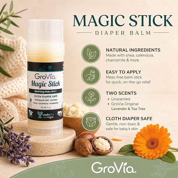 GroVia All Natural Magic Stick Baby Diaper Balm for Baby Diapering (2 oz) - Unscented