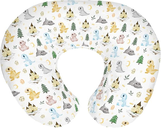 Cute Dragon Fairytale Baby Nursing Pillow Covers for Boy Girl Dragons Eggs Castle Moon Stars Trees Nursing Pillowcase for Breastfeeding Pillows Fantasy Animal Soft Stretchy Slipcover for Newborn