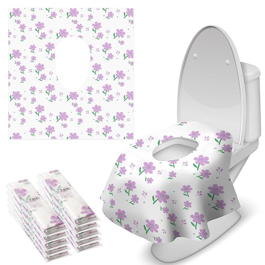 Blissful Diary 20 Pcs Toilet Seat Covers Disposable for Toddlers & Adults, Extra Large Waterproof, Portable Package for Travel, Kids Potty Training(Purple Flowers))